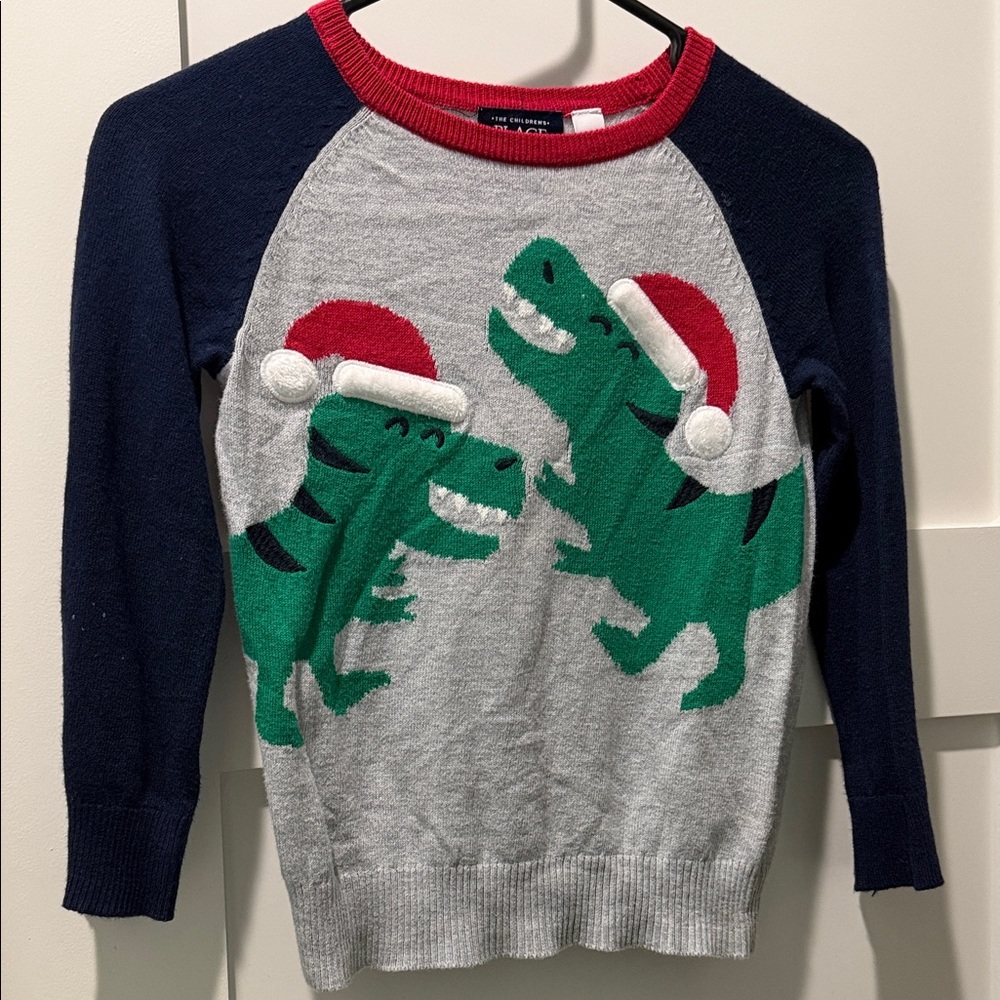 The Children's Place Festive Dinosaur Sweater - Navy, Gray, Red